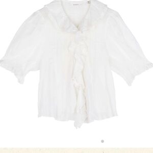 Doen White Flutter Sleeve Ruffled Blouse